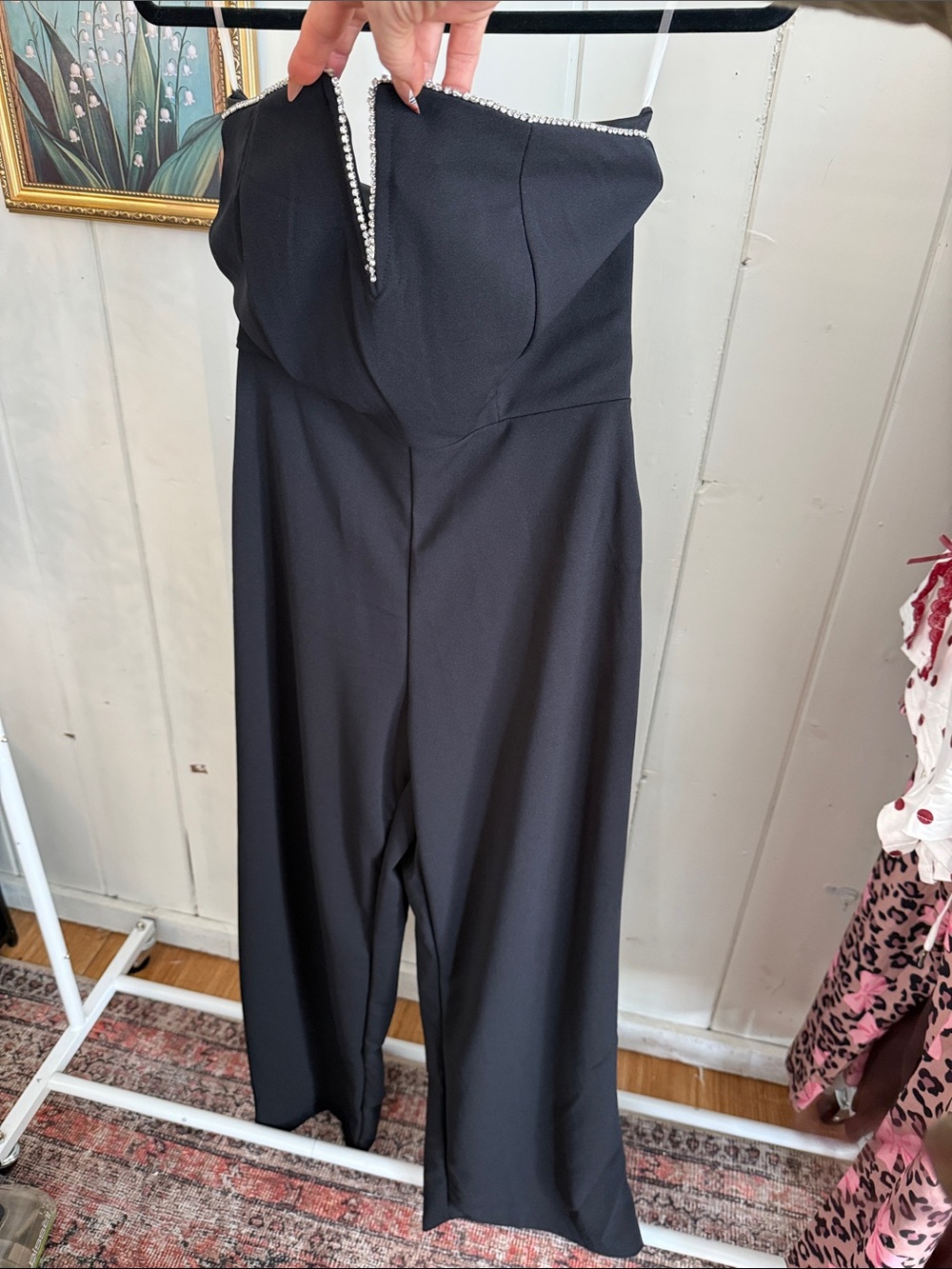 Forever 21 Black Strapless Jumpsuit with Rhinestone Trim